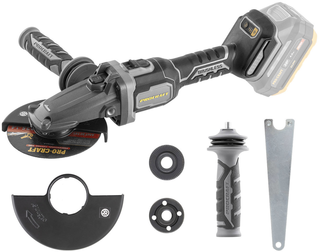 PROCRAFT Industrial Úhlová bruska s plochou hlavou AKU 125 mm AG125C (bez AKU)