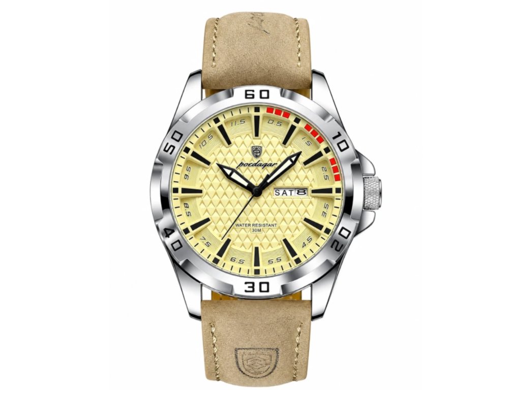 Leventi Poedagar 895 Luxusní pánské hodinky Quartz 45 mm stříbřitě žluté
