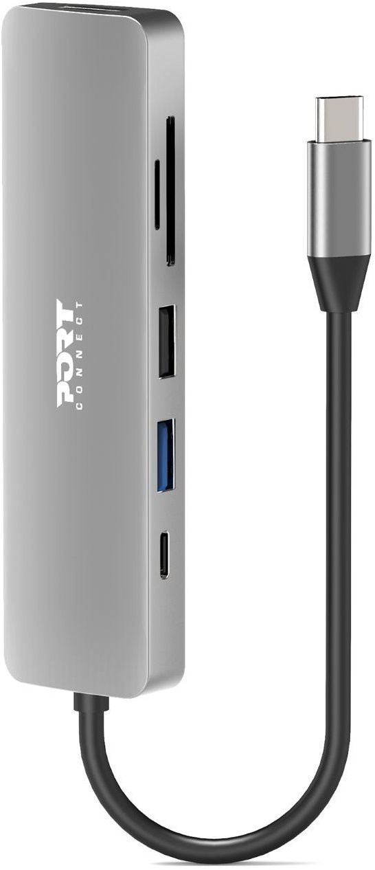 PORT CONNECT USB-C 1× 4K dokovací stanice, 6v1, stříbrná