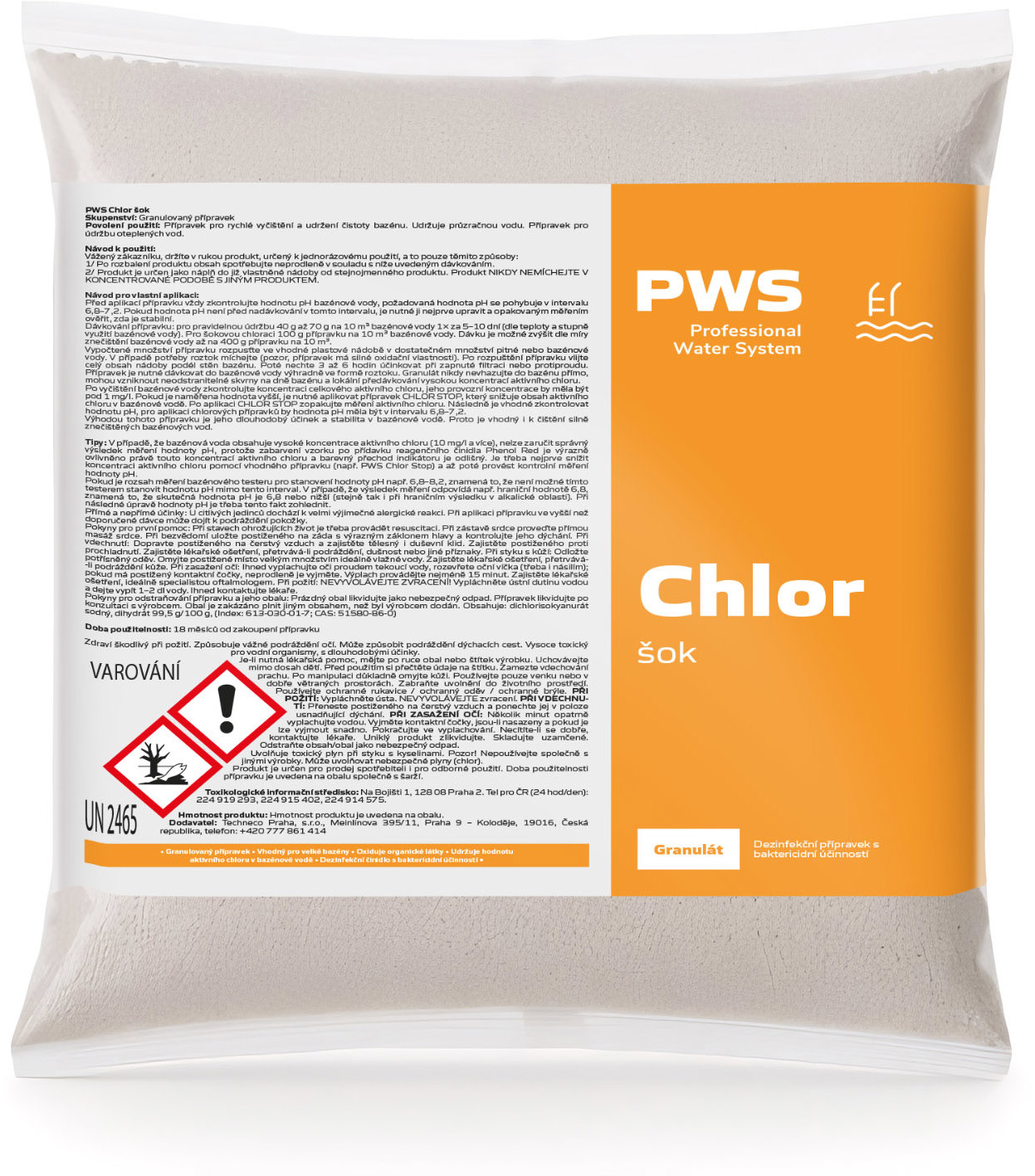 PWS Chlór šok – organický granulát 1 kg, DOPLNENIE