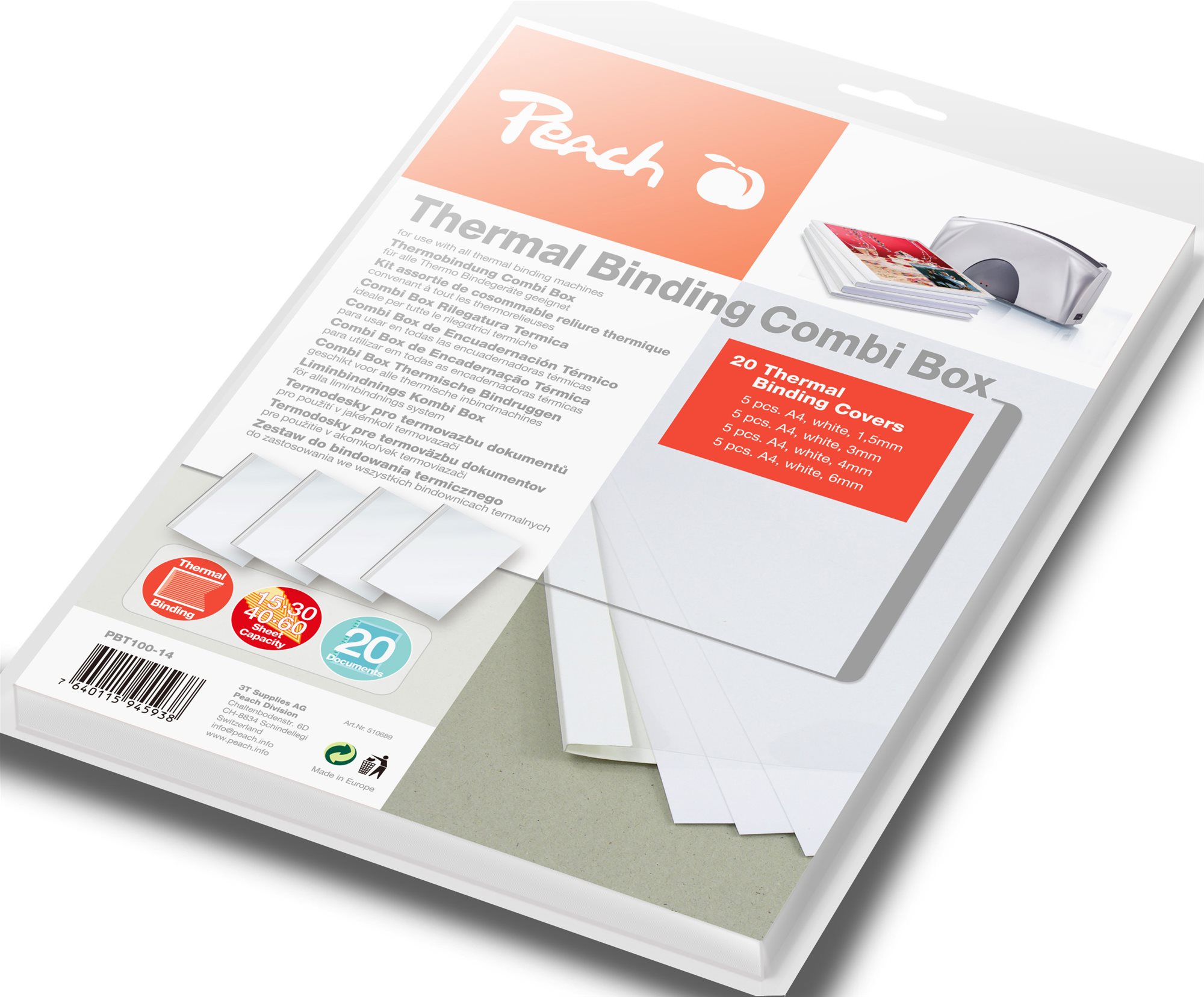 Peach PBT100-14 Binding Combi Box pre Thermal Binder, 20 ks