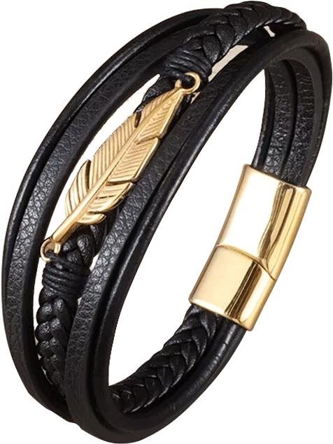 Predator Q1 Kožený náramok pierko zlaté 22 cm A7004-7-2