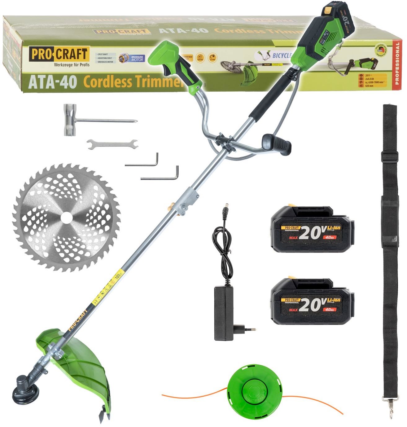 PROCRAFT Aku krovinorez obojručná rukoväť (riadidlá) ATA-40C, 2× 4 Ah