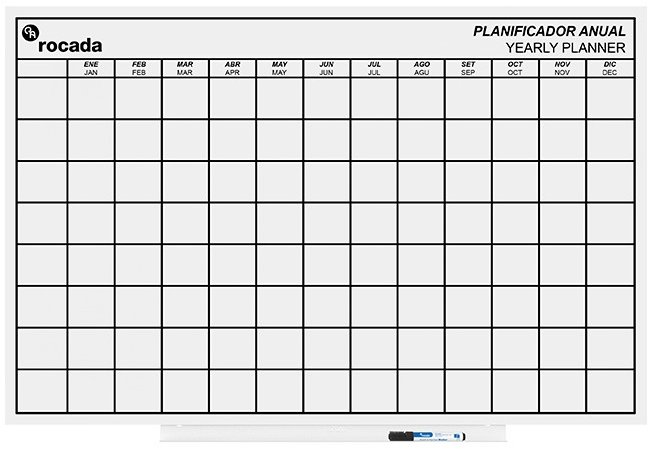 ROCADA Skin Planner 6420YP, bezrámová, ročný plánovací kalendár (EN), 115 × 75 cm, lakovaná, biela