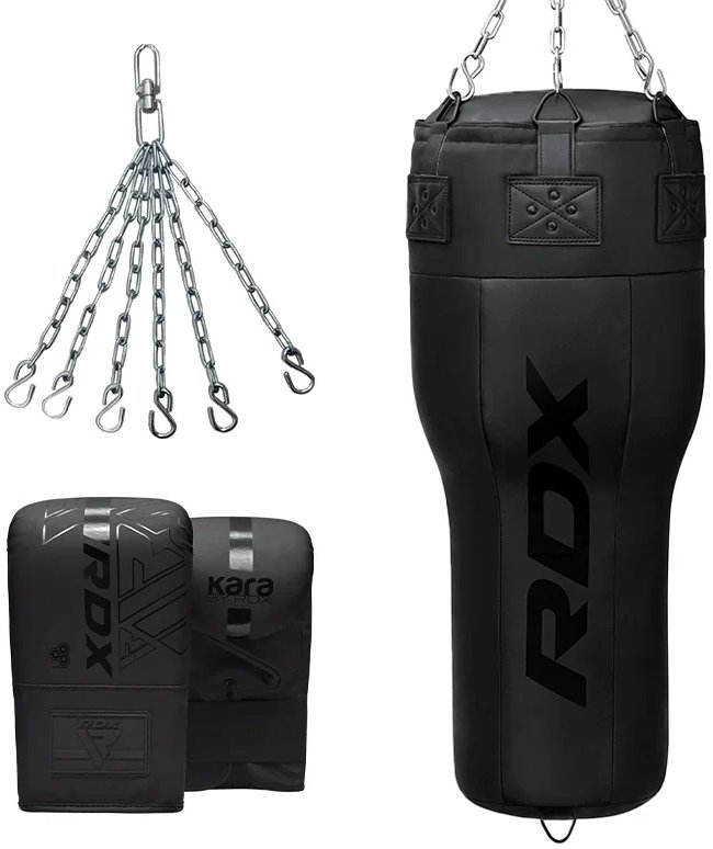 RDX Tvarovaný Angle Punch Bag boxovací pytel 3v1, rukavice, otočný řetěz, plněný, černý