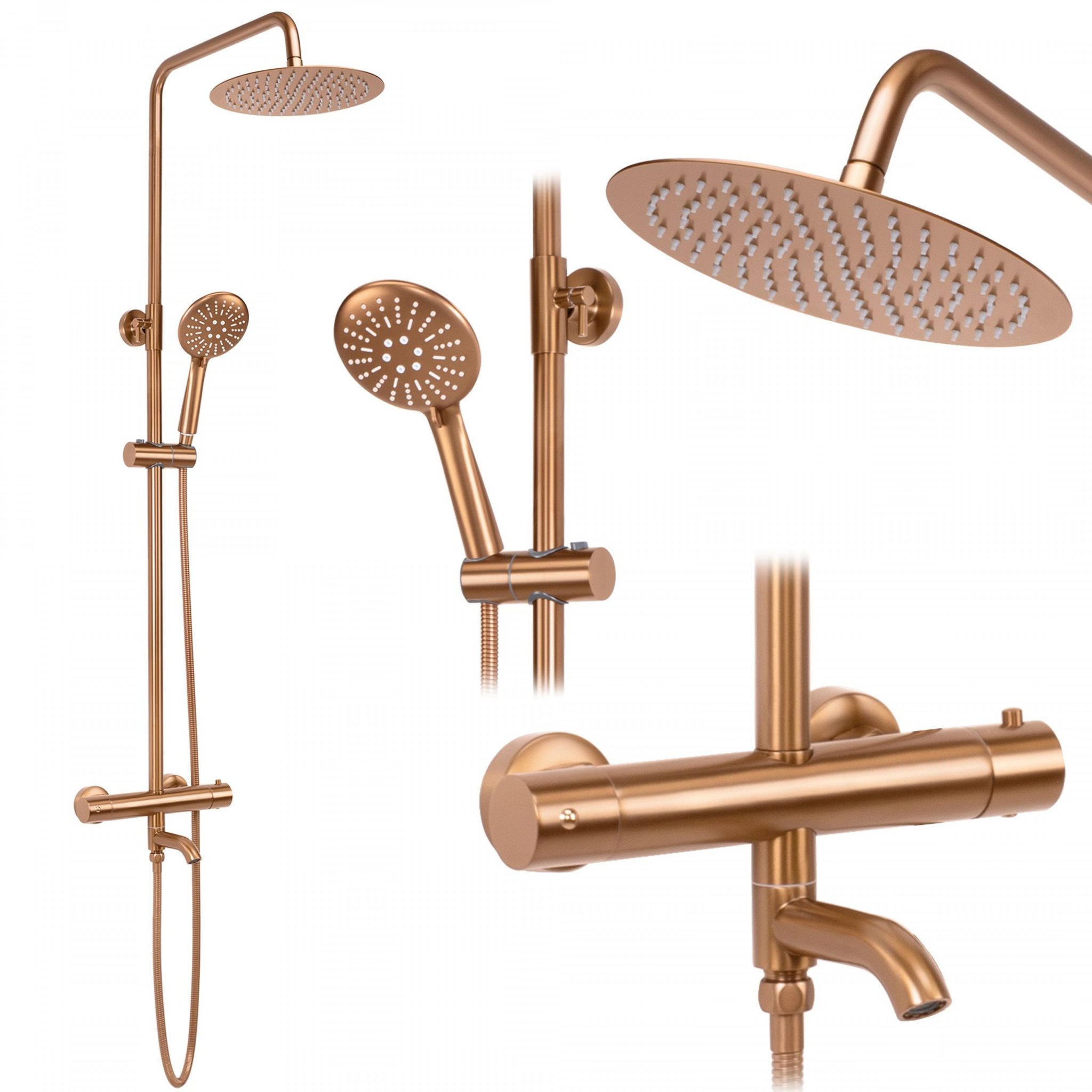 REA LUNGO sprchový set s termostatom, Brush Copper (REA-P8807)