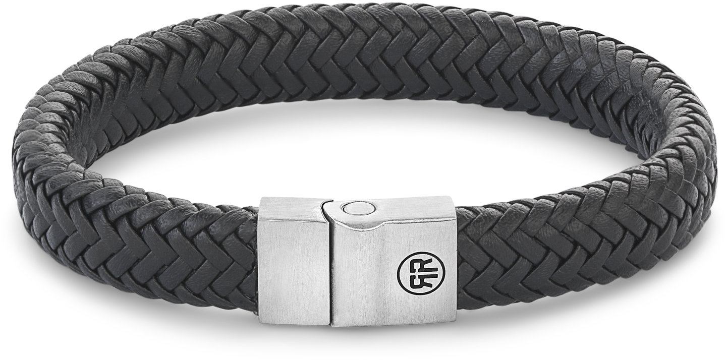 Rebel & Rose Pánsky kožený náramok s bezpečnostnou sponou Full Metal Herringbone Black RR-M0019-S-M