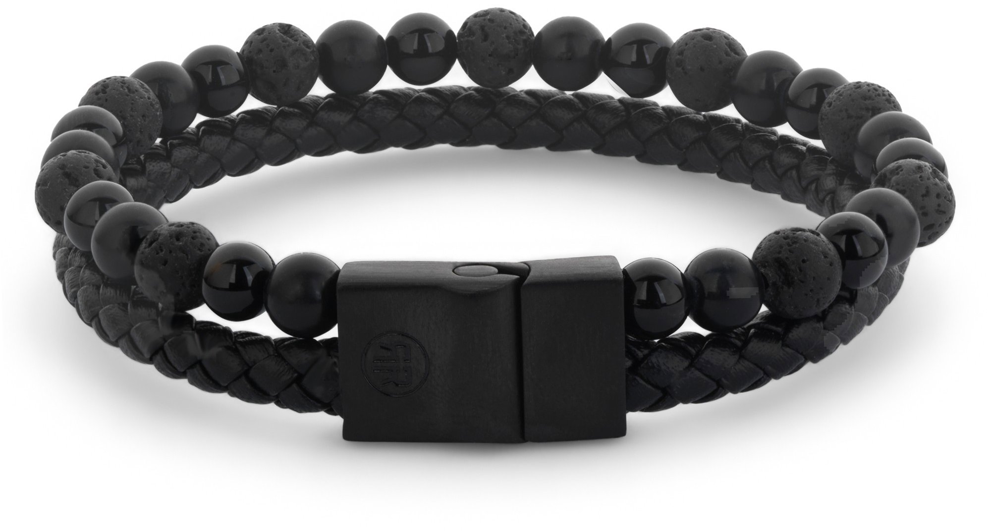 Rebel & Rose Pánsky dvojitý náramok s bezpečnostnou sponou Full Metal Combo Black Rocks RR-M0057-B-M