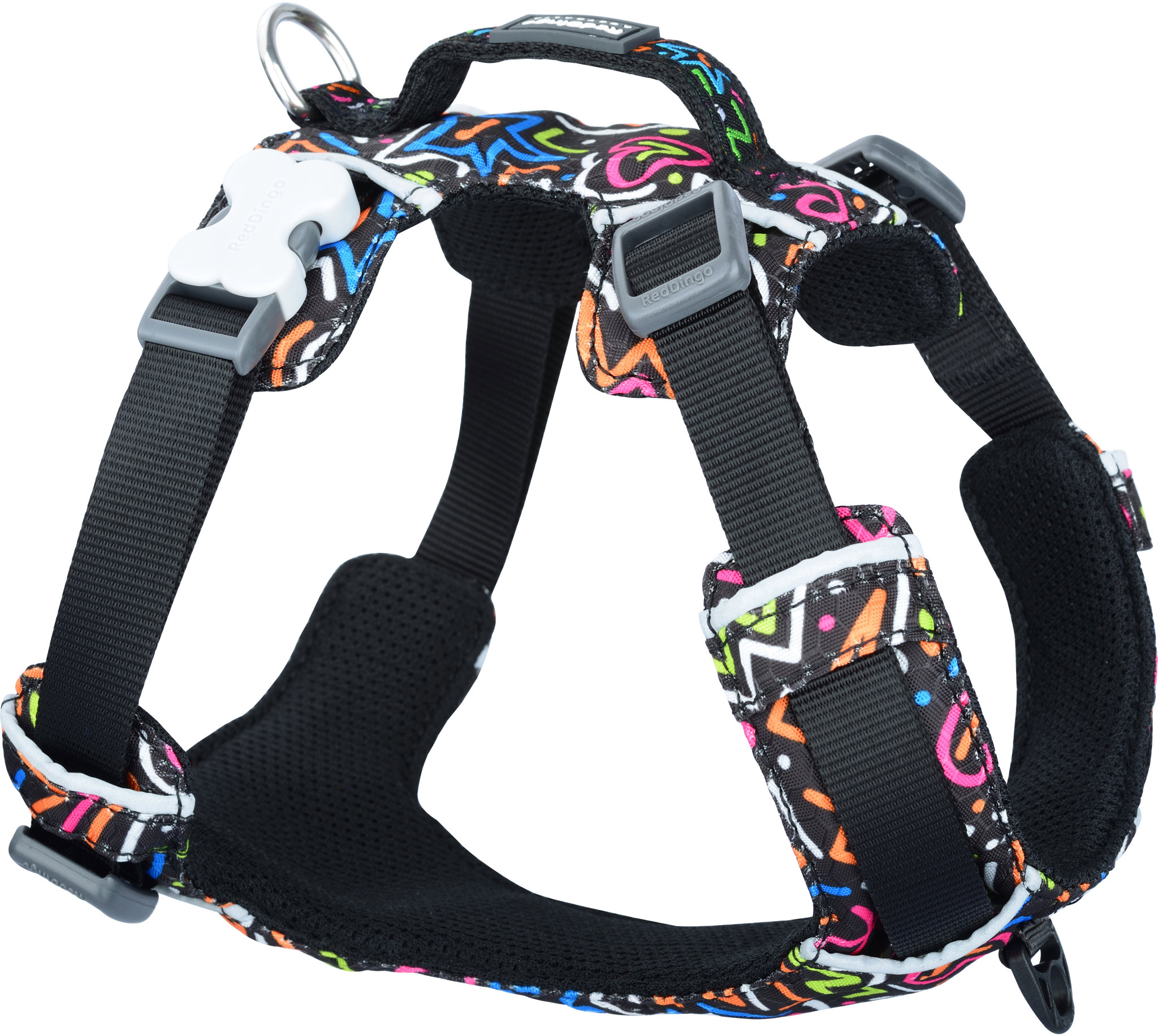 Red Dingo postroj Sport Squiggles Black 25 mm × 58 – 81 cm