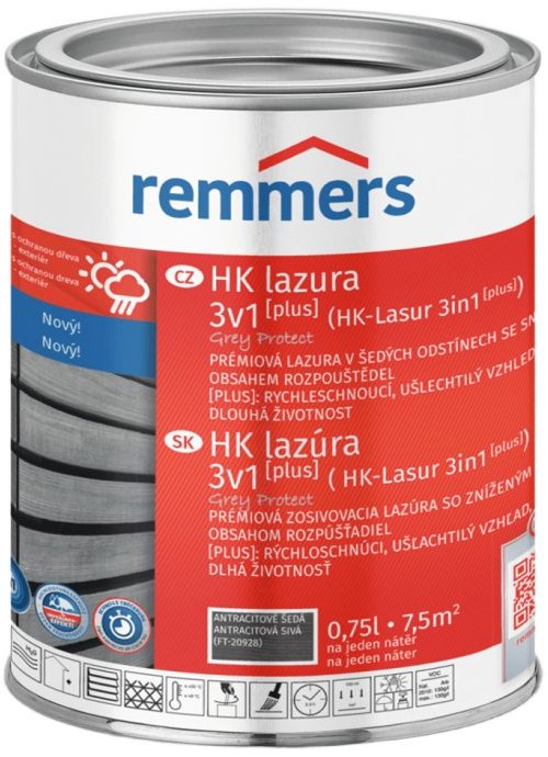 Remmers HK Lazura 3v1 Grey Protect [plus] 0,75 l Anthrazitgrau / Antracitová šedá
