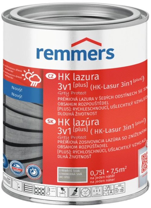 Remmers HK Lazura 3v1 Grey Protect [plus] 0,75 l Silbergrau / Stříbřitě šedá