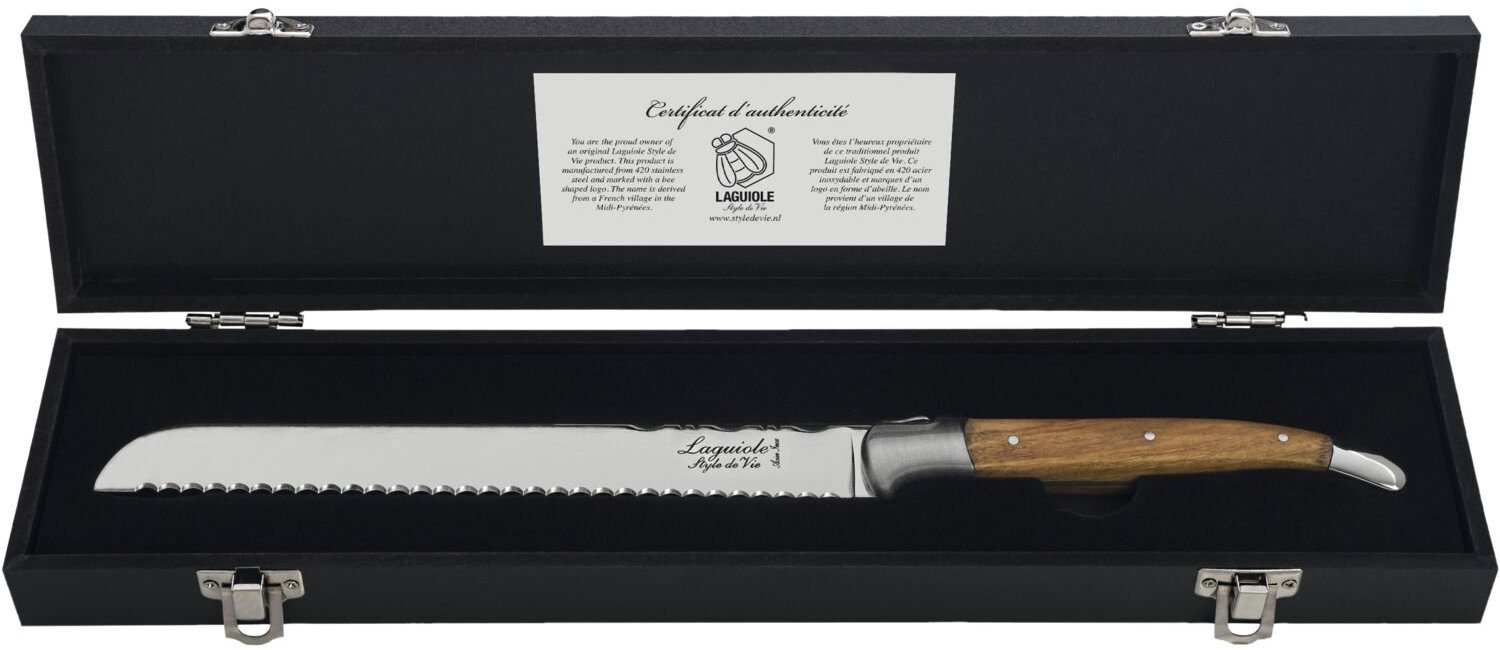 Lou Laguiole Luxury Line Nůž na chléb, rukojeť z olivového dřeva, délka: 340 mm, šířka: 20 mm