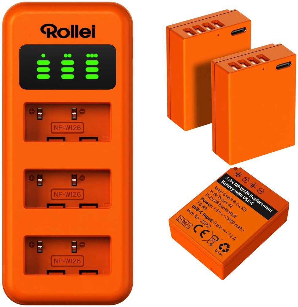 Rollei nabíjačka na 3 batérie + 3× batéria NP-W126