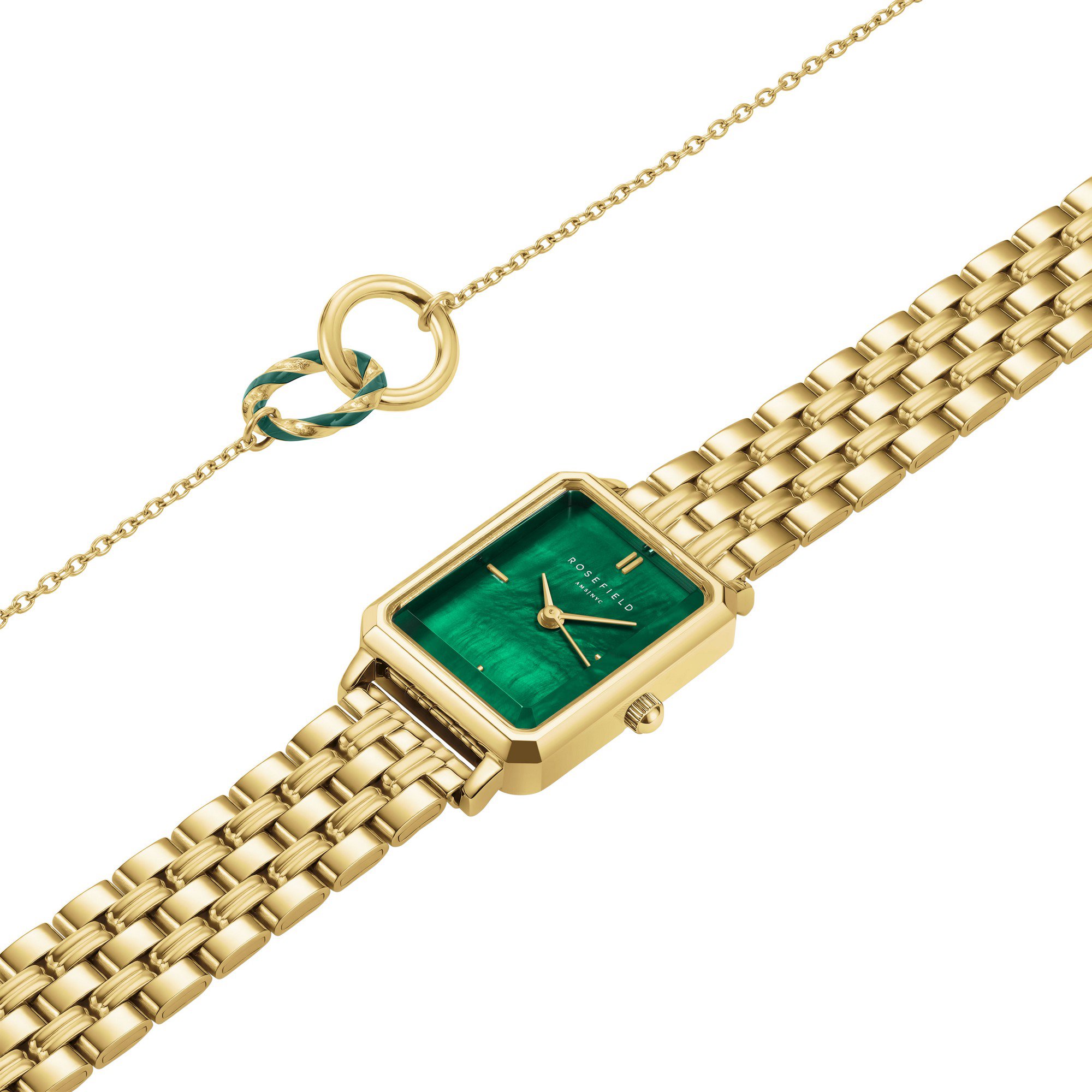 Rosefield XS Emerald hodinky a Emerald náramok OEGED-X288