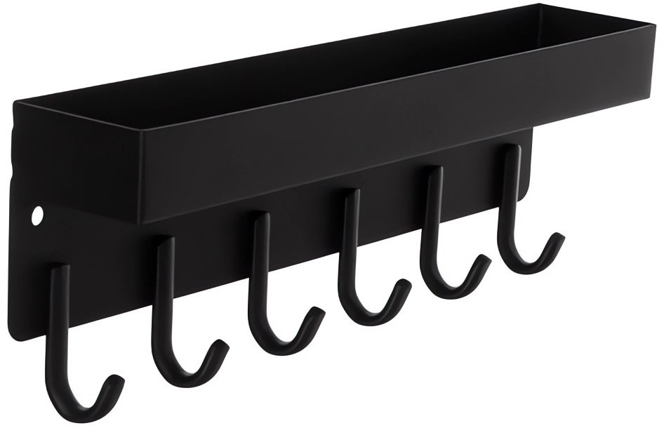 Ruhhy 24603 Nástenná magnetická polička s háčikmi 24,5 × 8,5 × 5 cm, čierna