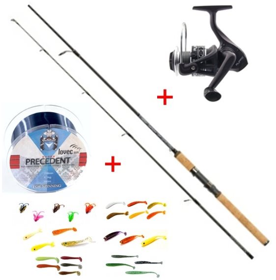 Mistrall Prívlačová, sada Lamberta XR Spin 2,7 m 10 – 30 g + vlasec a gumové nástrahy