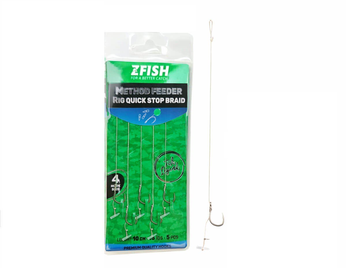 Zfish Nadväzec Method Feeder Rig Quick Stop Braid Veľkosť 4 5 ks
