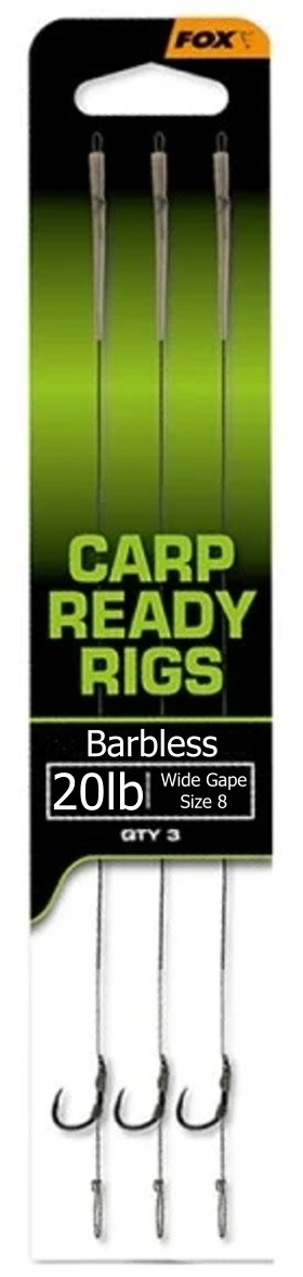 FOX Nadväzec Carp Ready Rigs Wide Gape Barbless 20 lbs Veľkosť 8 3 ks