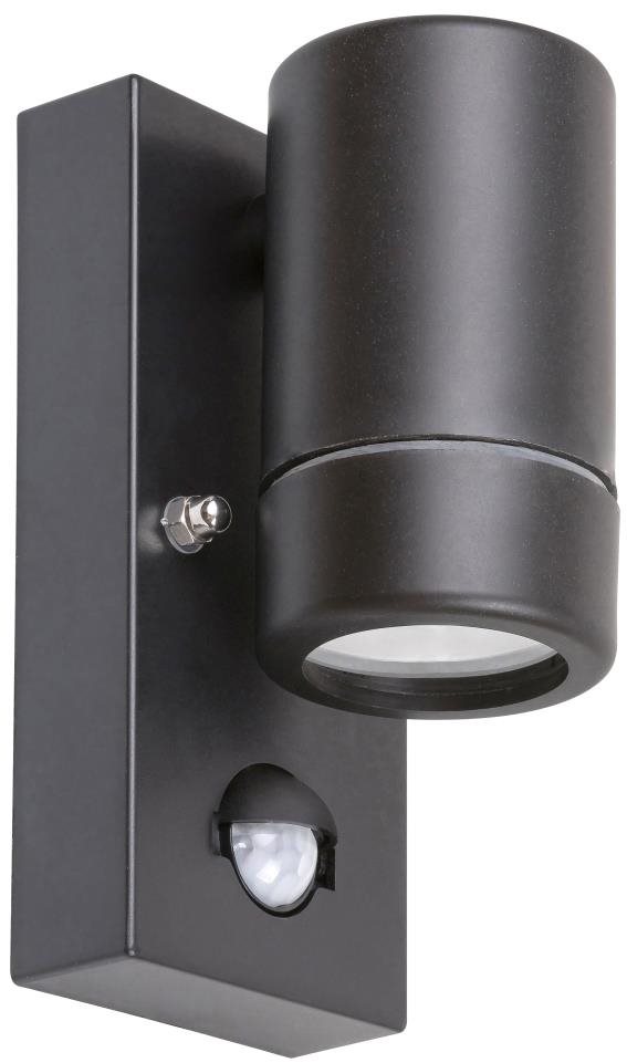 Rabalux – Vonkajšie nástenné svietidlo so senzorom 1× GU10/10 W/230 V Čierna IP44