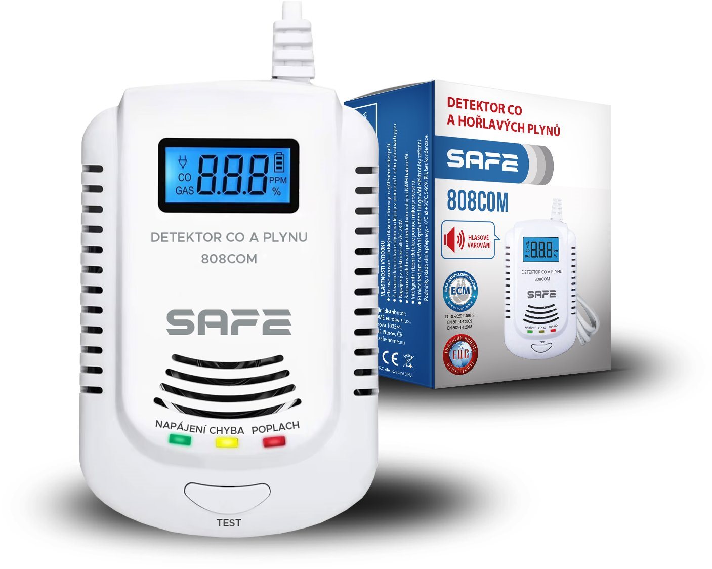 Kombinovaný detektor CO, horľavých a výbušných plynov SAFE 808COM