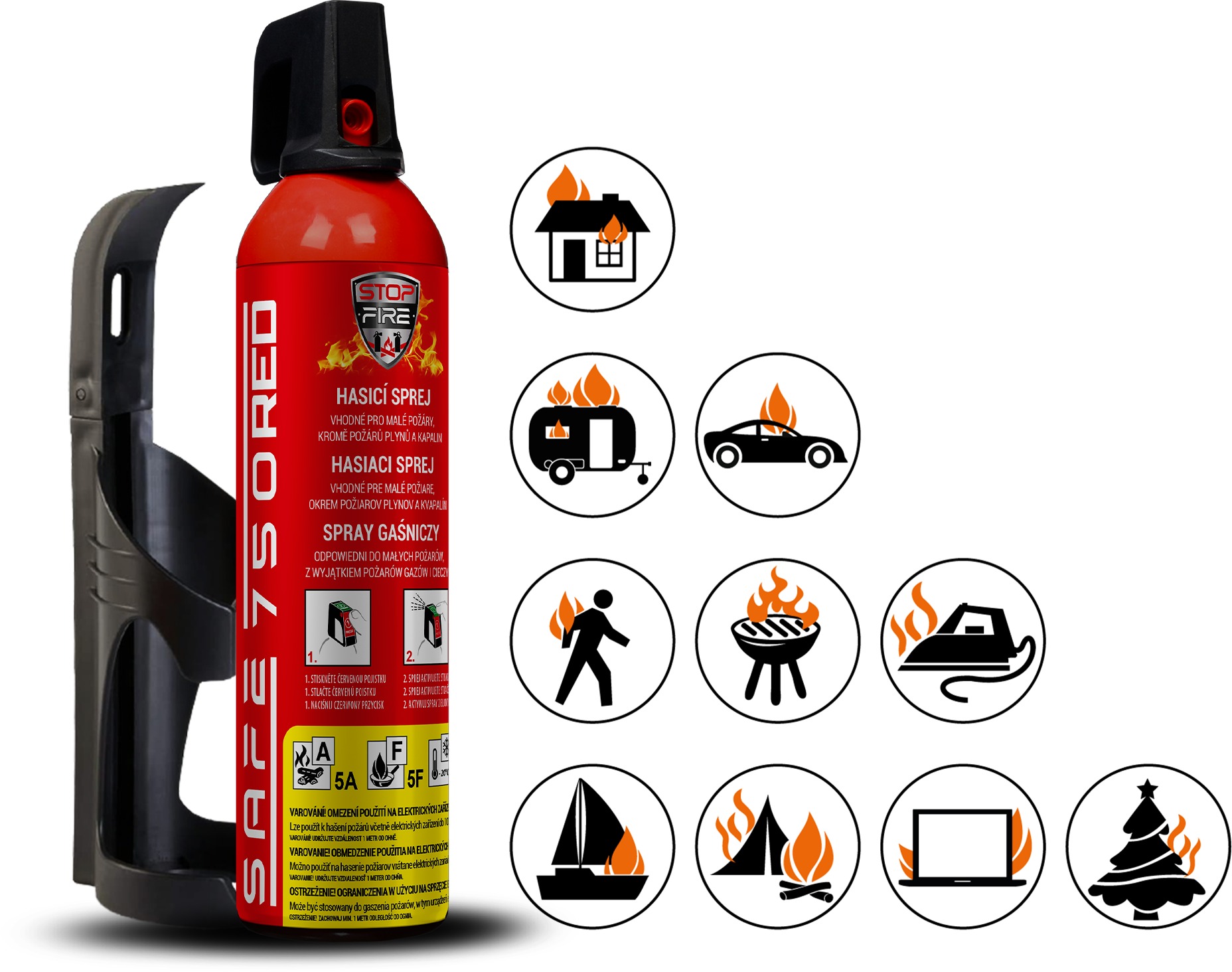 SAFE HOME Set Hasiaci sprej Safe 750 Red + držiak Safe 75C