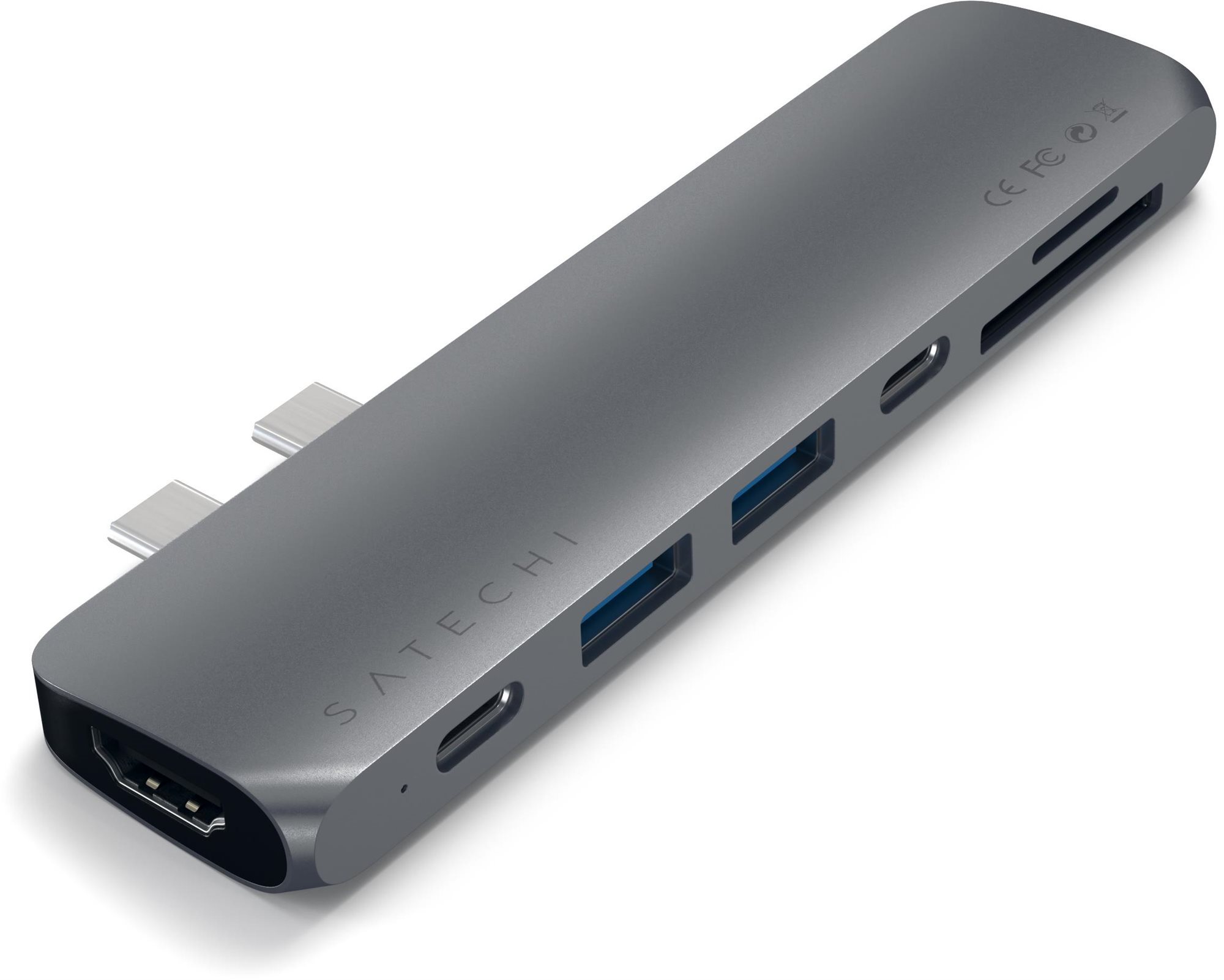 Satechi Aluminium Type-C PRO Hub (HDMI 4K, PassThroughCharging, 2× USB3.0, 2× SD, ThunderBolt 3) – S