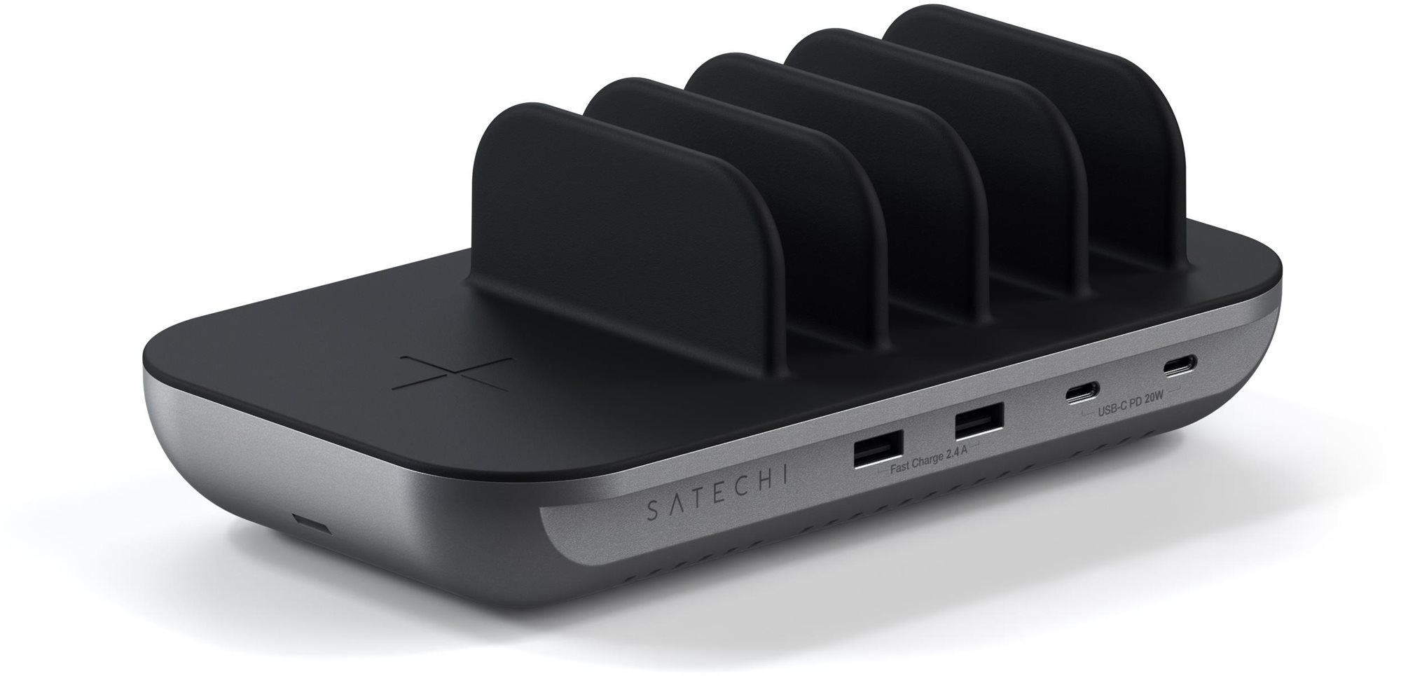 Satechi Dock 5 Multi device charging station (2× USB-C PD 20 W, 2× USB-A 12 W, Wireless) – Space Grey