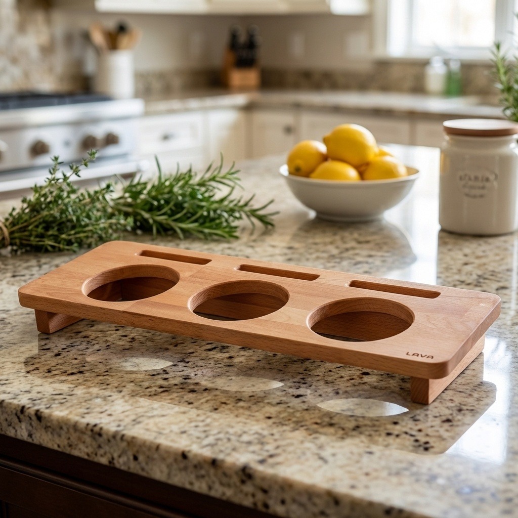 LAVA METAL Drevený stojan na 3 hrnce priemer 10 cm