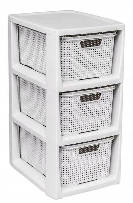 Branq Komoda Rattan - 3 košíky antická biela