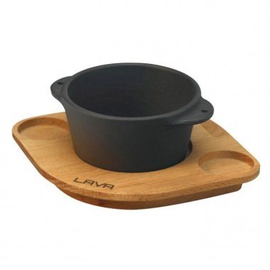 LAVA METAL Liatinová miska na souffle 8 cm s dreveným podstavcom