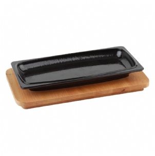 LAVA METAL Liatinový tanier 30 × 15 cm s dreveným podstavcom