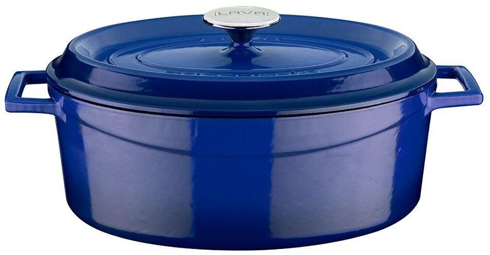 LAVA Metal Hrniec liatinový oválny, modrý, obsah 4,8 l, priemer 29 cm