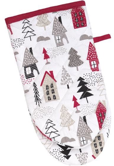 SCANquilt CHŇAPKA DEKORO polárne domčeky bieločervená