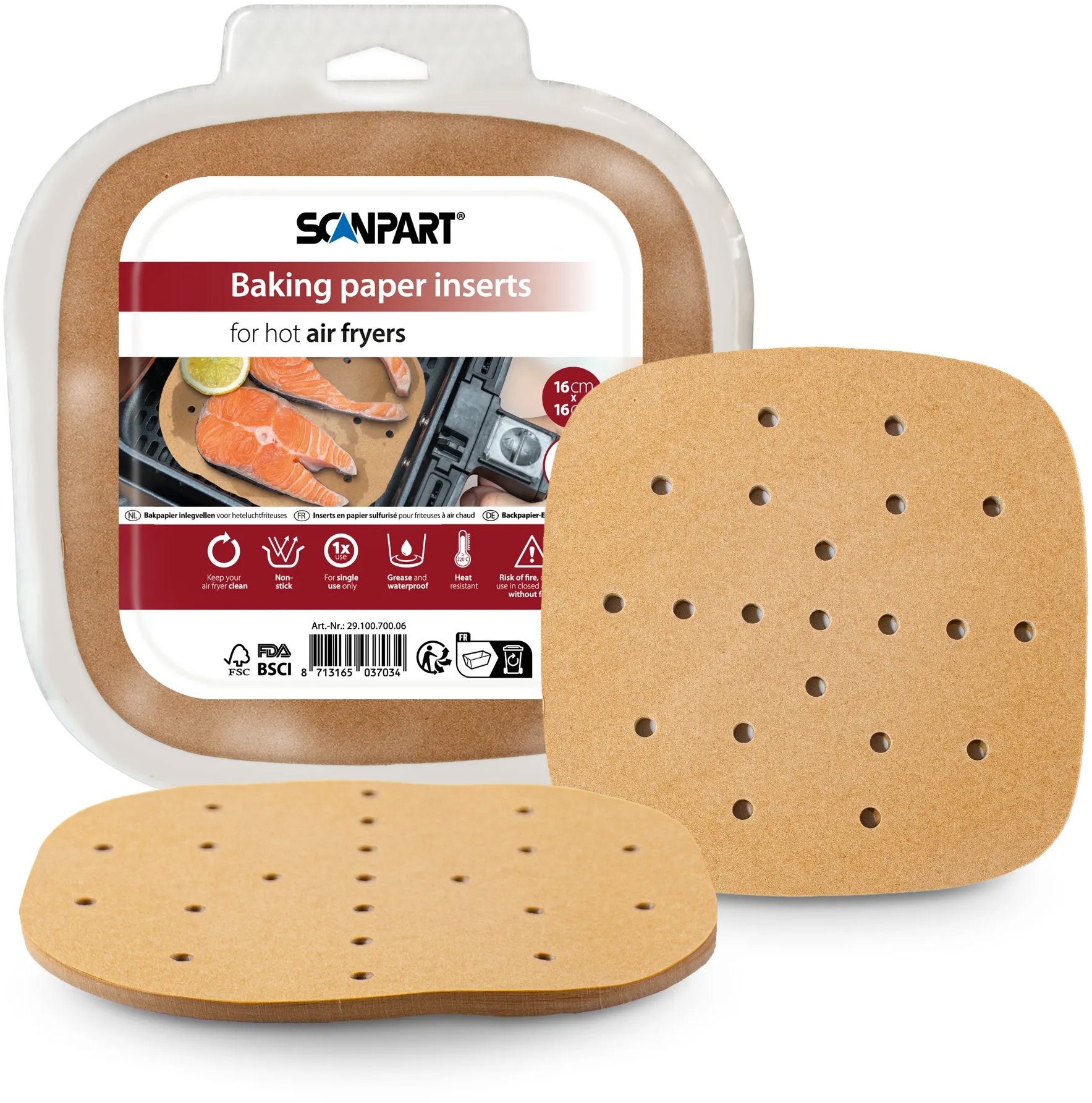ScanPart Perforovaný Papier do teplovzdušných fritéz 16 × 16 cm 100 ks