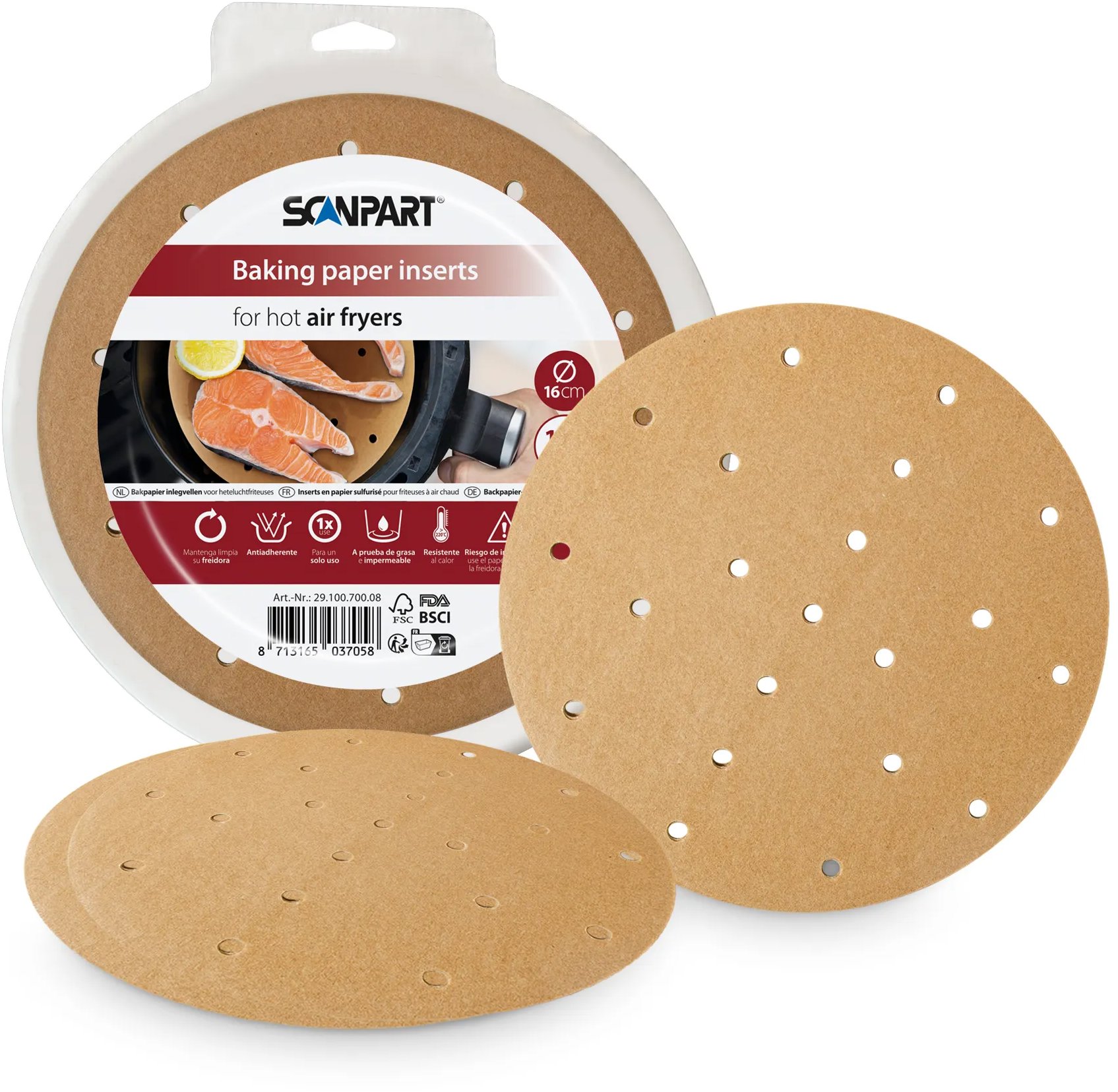ScanPart Perforovaný Papier do teplovzdušných fritéz 16 cm 100 ks