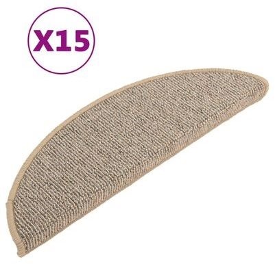 Kobercové nášľapy na schody, 15 ks, hnedé, 56 × 17 × 3 cm