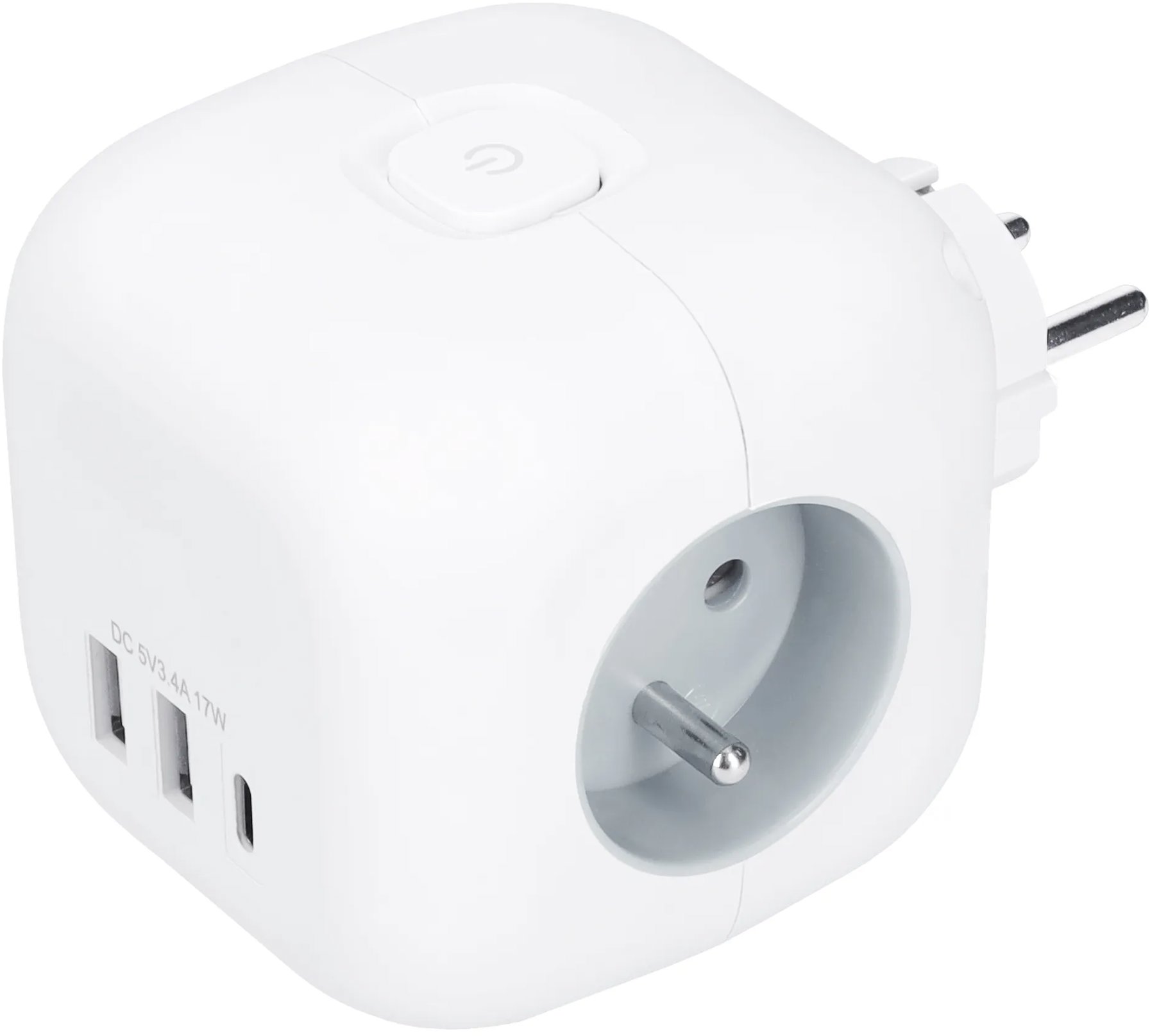 Solight kocka, 3× 16 A + USB A + C nabíjačka 17 W, biela, vypínač
