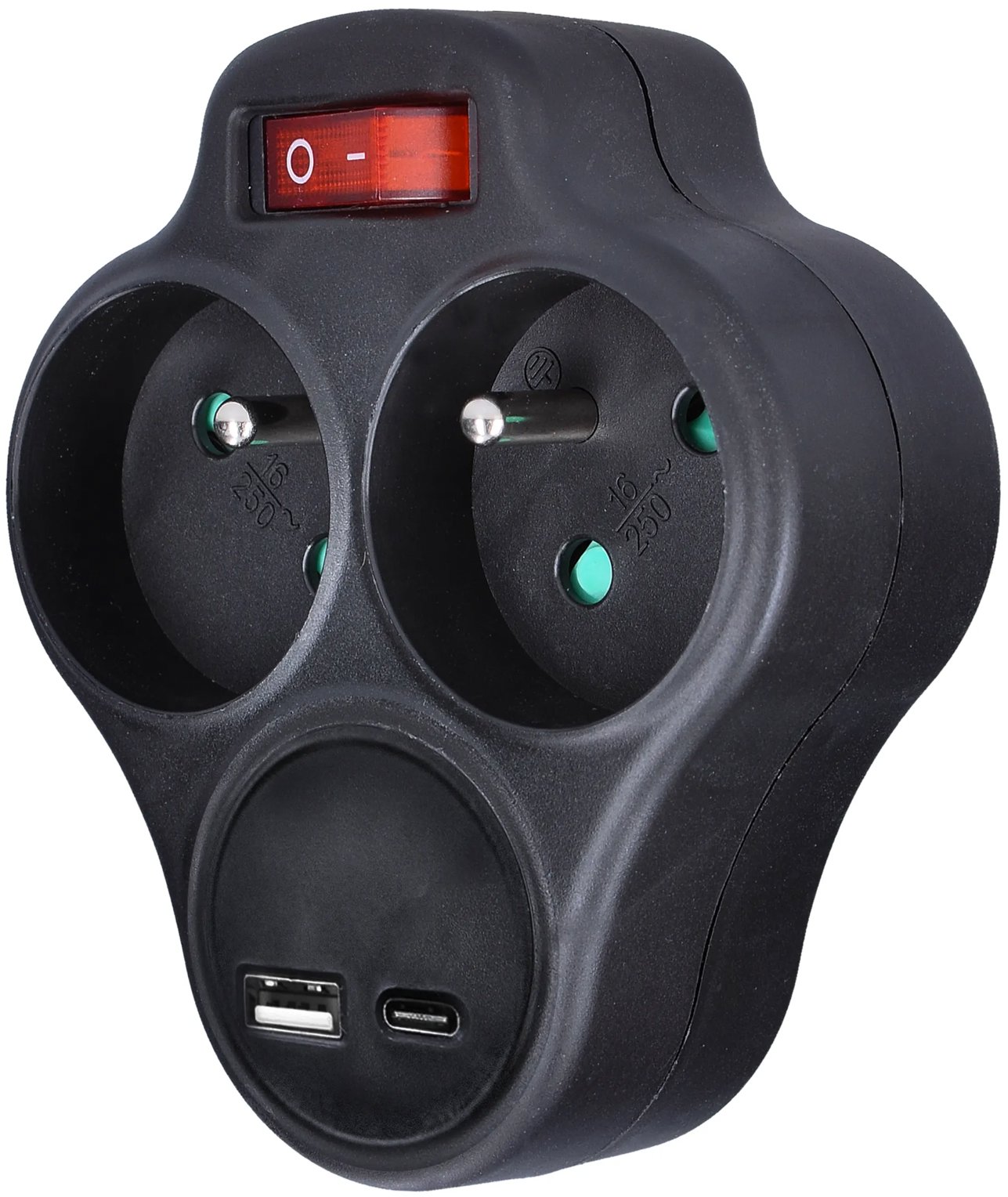 Solight 2× 10 A, USB A + C rýchlonabíjačka 20 W PD, čierna, vypínač