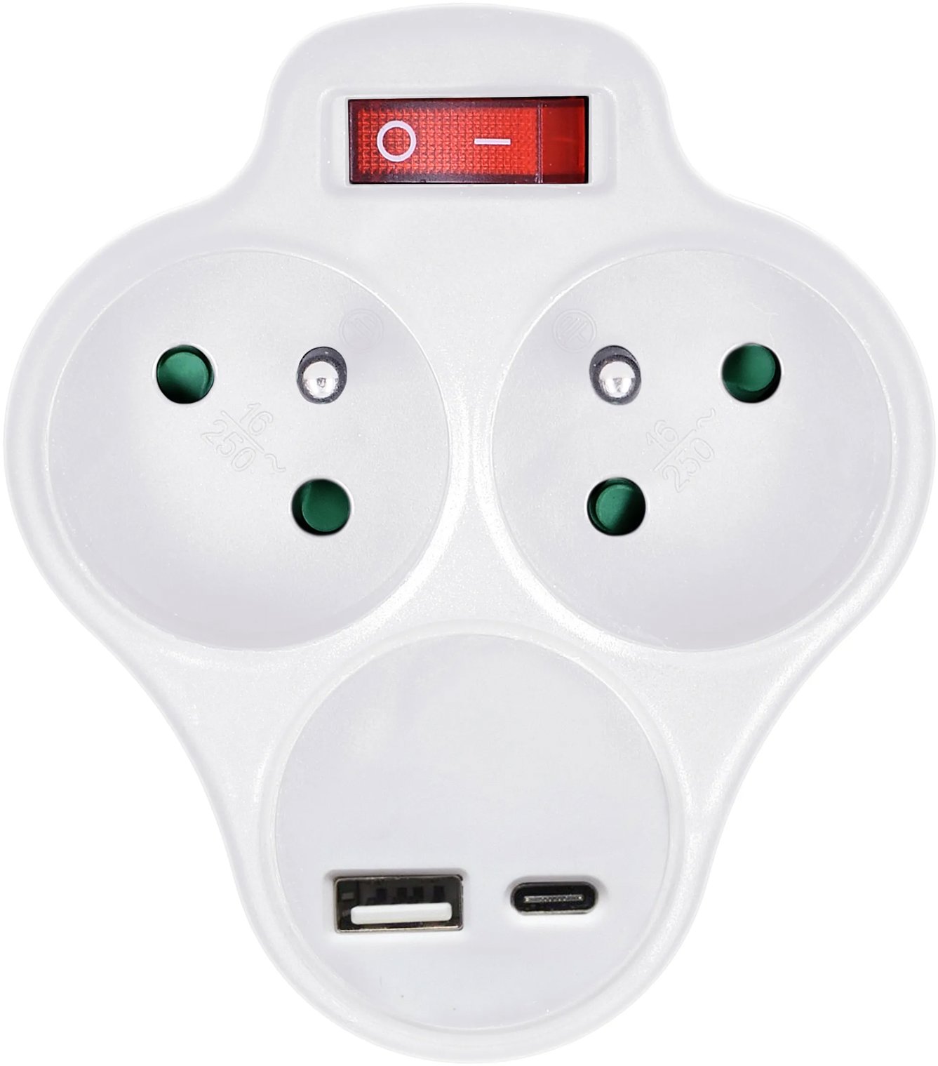 Solight 2× 10 A, USB A + C nabíjačka 12 W, biela, vypínač