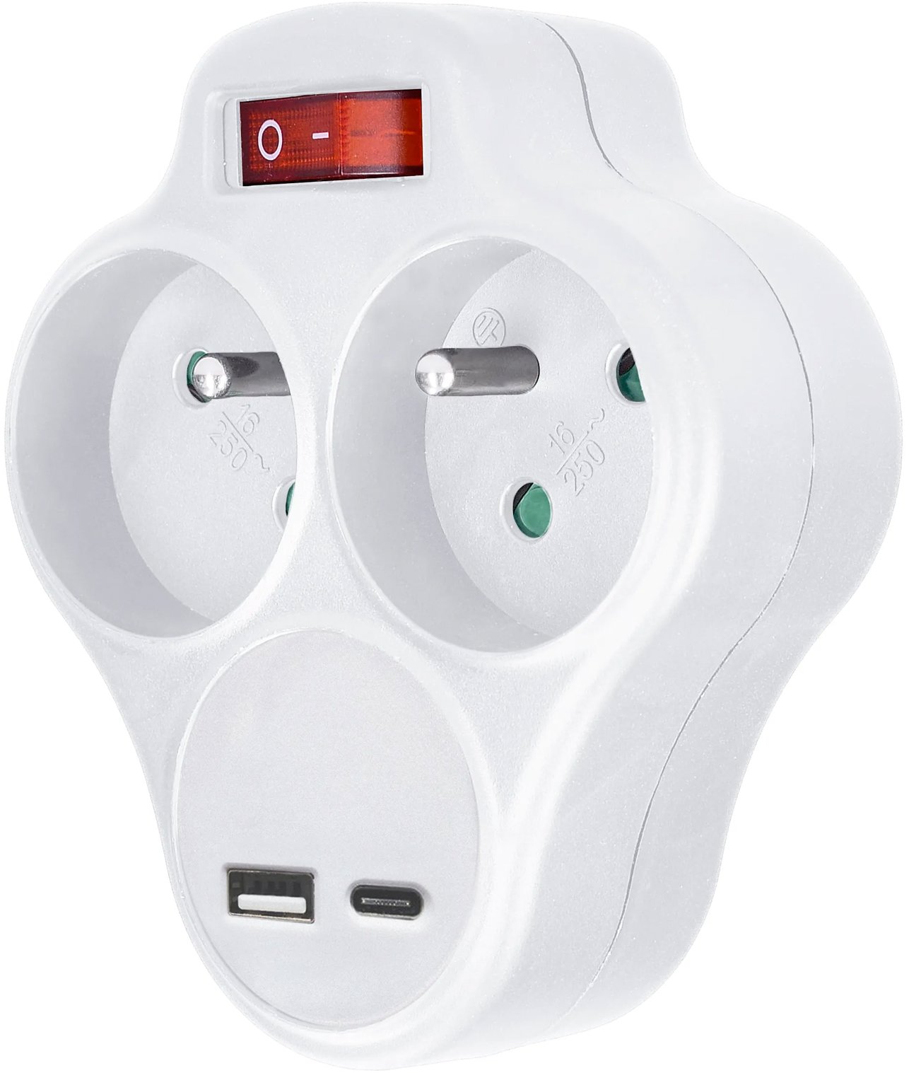 Solight 2× 10 A, USB A + C rýchlonabíjačka 20 W PD, biela, vypínač