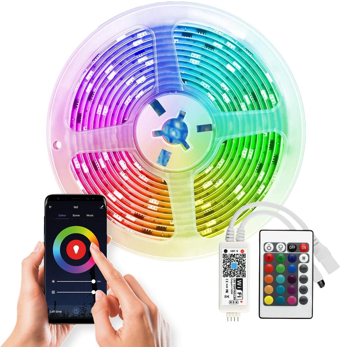 Solight WiFi Smart LED svetelný pás, RGB, 5 m, sada s adaptérom a diaľkovým ovládačom