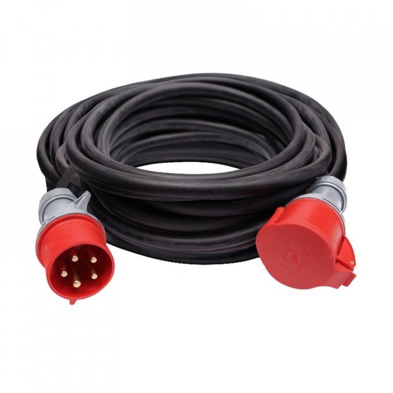 Solight predlžovací prívod – spojka, 15 m, 400 V/16 A, čierna, kábel gumový H05RR-F 5G 2,5 mm2