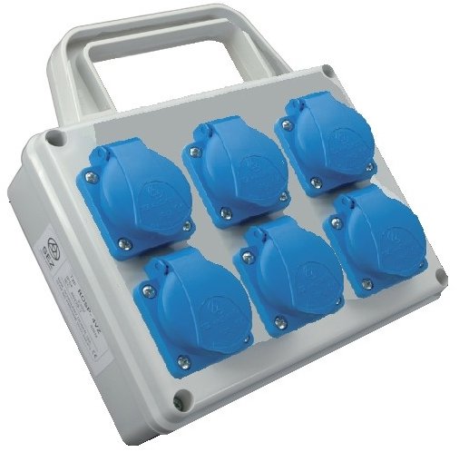 SEZ-CZ Minizásuvková rozvodnica Praktik, IP 54, 6× 230 V, s držiakom