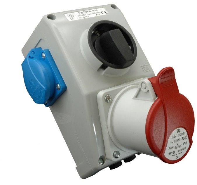 SEZ-CZ Minizásuvková rozvodnica s vypínačom (0-1) 1× 1653 + 2× 230 V, IP 44