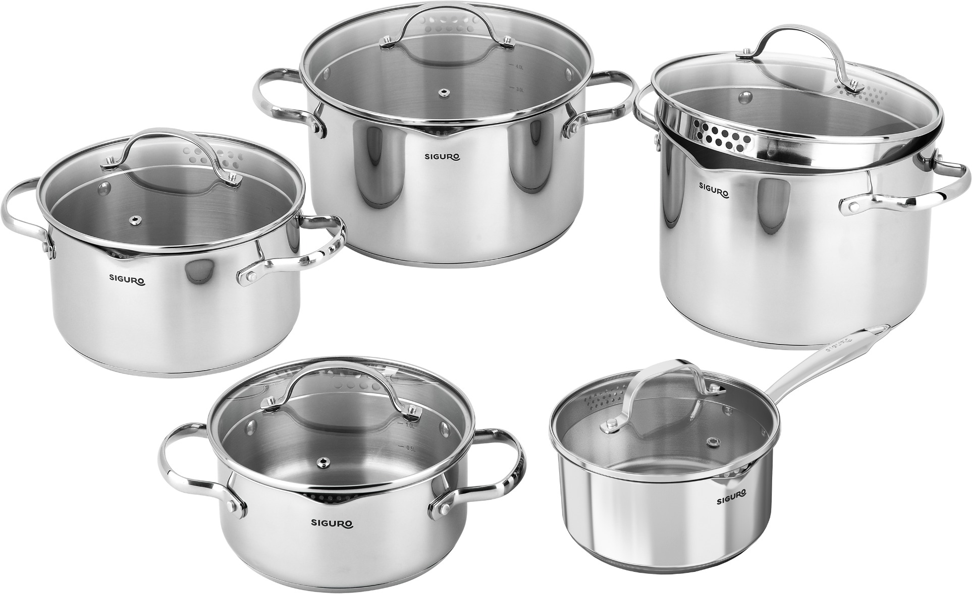 Siguro Súprava hrncov Pure Delight s inteligentnými pokrievkami, 10 ks