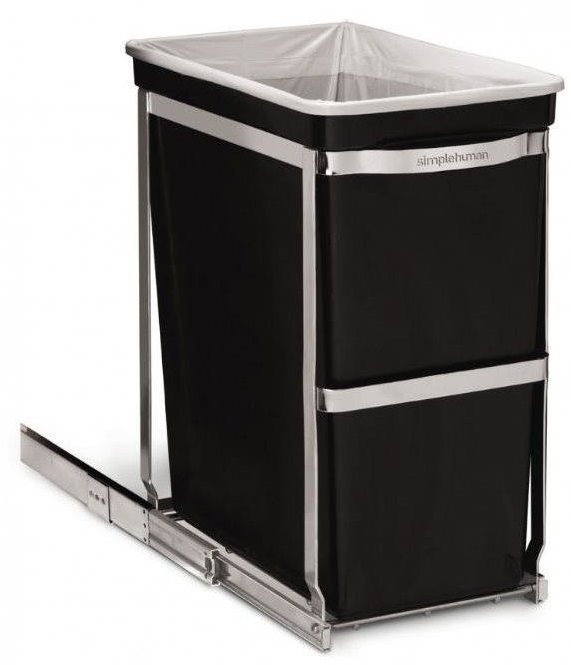 Simplehuman Vstavaný kôš 30 l, výsuvný, lesklá oceľ, plastové vedro