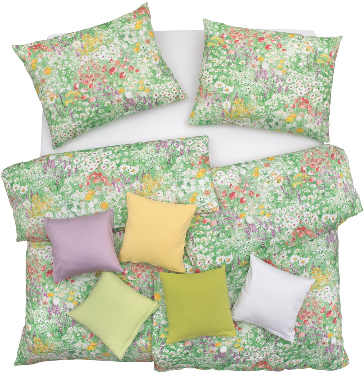 SCANquilt obliečky SATÉN DESIGN summer dream zelené 140 × 200/70 × 90 cm
