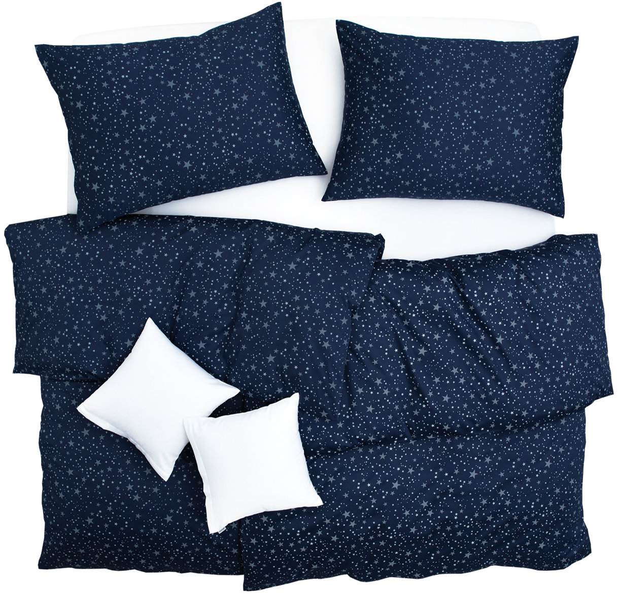 SCANquilt obliečky SATÉN PLUS hviezdičky modrobiele 140 × 200/70 × 90 cm