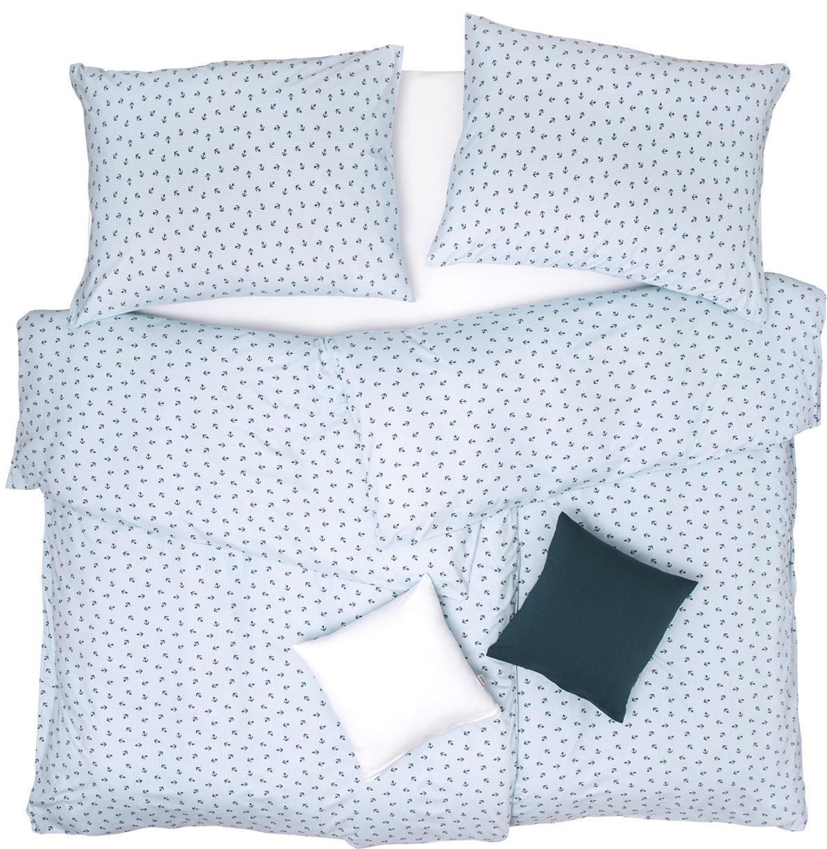 SCANquilt obliečky JERSEY kotvičky bielomodrá 140 × 200/70 × 90 cm