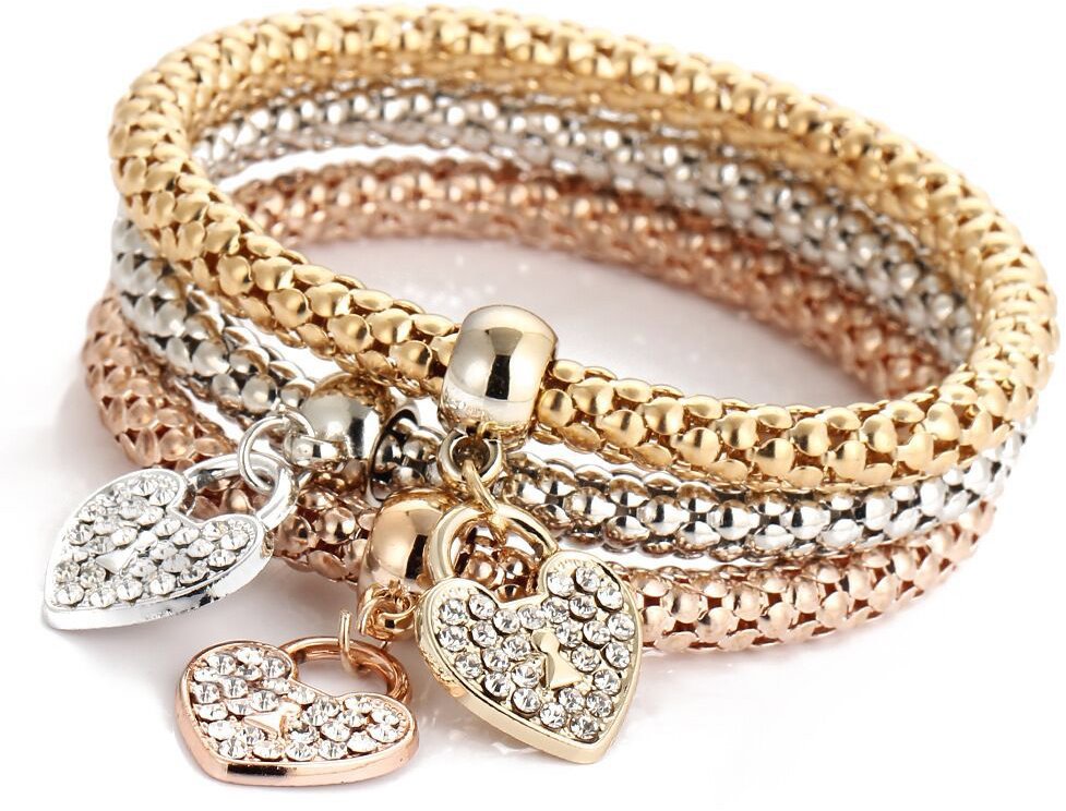 Silver Star Divine Light dámske náramky Srdiečka, zlaté 3 ks